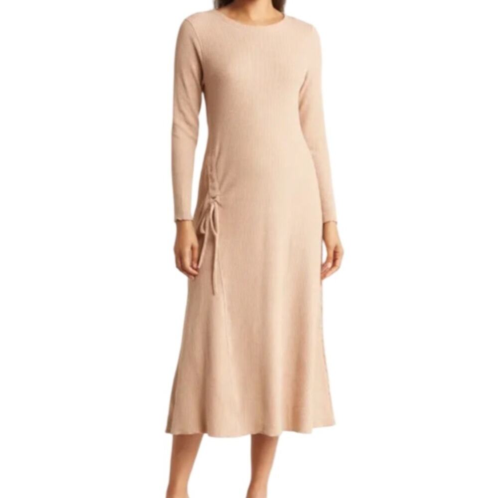 StitchDrop Shirred Waffle Knit Sweater Midi Dress S NWT